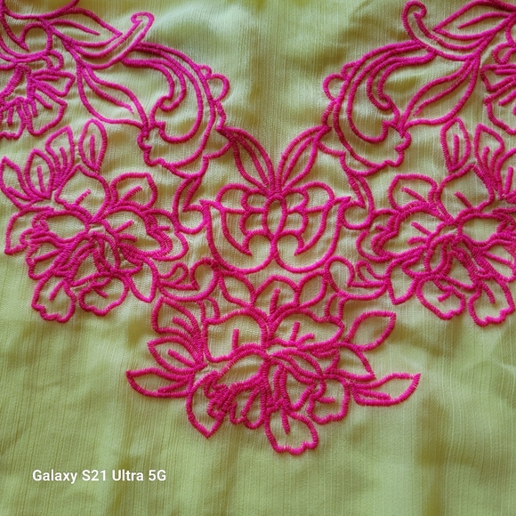 Torrid Flowy Cami Lined Tank Top Lime Green & Pink Embroidered Size 3 - Picture 7 of 7